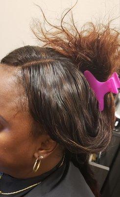 Before Styling:Full Sew-in Installation with Closure, and custom Colored Bundles from our Grand Looks Hair Collection