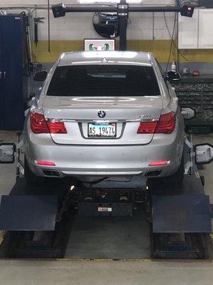 BMW getting an Alignment at J&Z Garage in Elk Grove Village Illinois