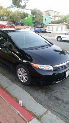 2012 Black Honda Civic  Passenger door, fender, bumper painted, new side mirror installed