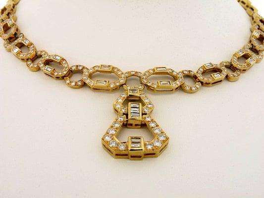 Estate Diamond Link Necklace in Yellow Gold