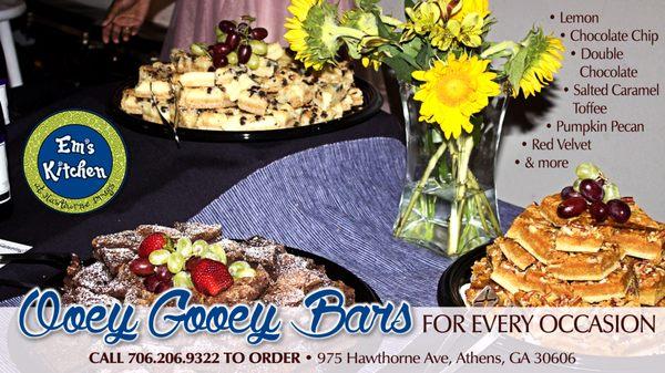 Holiday parties, tailgating, weddings or just satisfying a sweet tooth. We have a flavor of ooey gooey bar to suit every occasion!