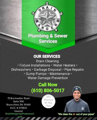 Print out our flyer and present it to your pipe care expert at the start of service to receive our special discount.