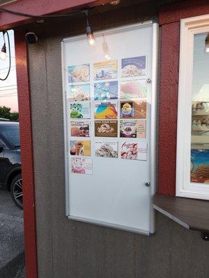 Ice cream menu