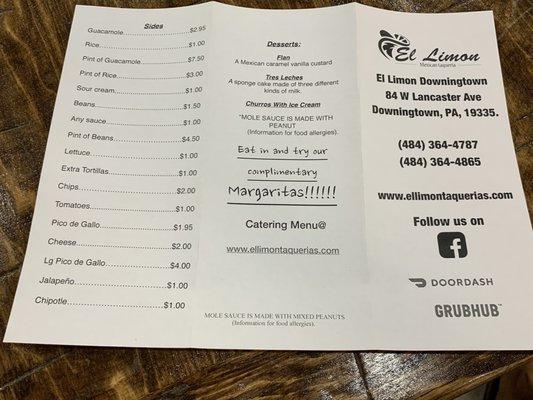 Front of menu