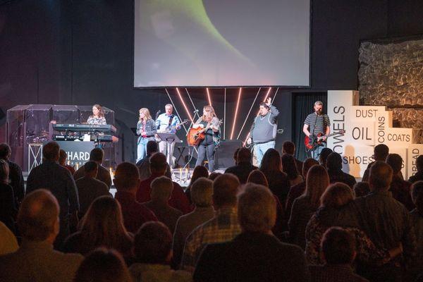 Inside modern worship service at The Orchard Church