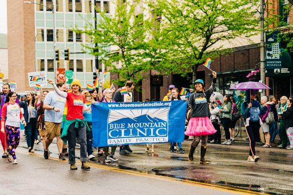 Blue Mountain Clinic staff marching at Missoula Pride 2022!