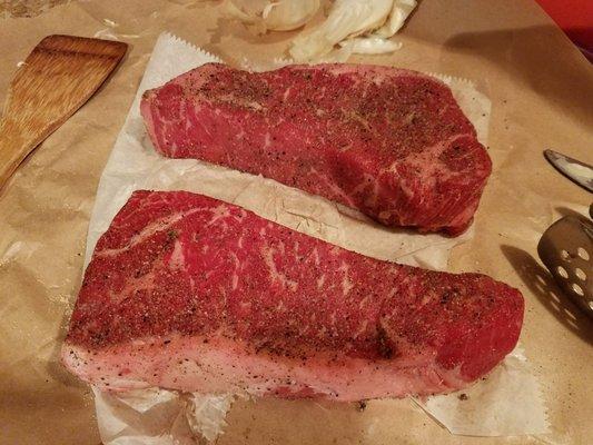 Beautiful NY Steaks from Painted Hills Farm. Great marbling and amazing flavor