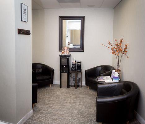 Our comfortable waiting room offers complimentary refreshments.