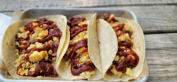 Cherry-Pineapple BBQ Pastrami Tacos