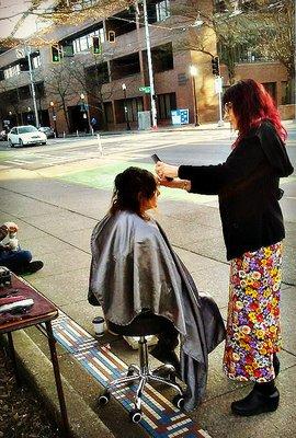 Another successful & wonderful afternoon of sidewalk barbering on Capitol Hill for the homeless.