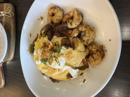 NOLA bowl add grits and hash browns, poached egg