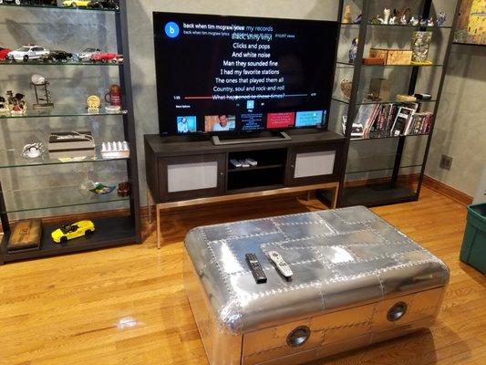 Complete living room entertainment center set up which included Wi-Fi Sony equipment and much more through a custom installation