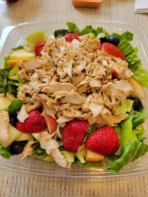 Market Salad - chicken, apples, granola, almonds, craisen, golden raisins, strawberries, blueberries and blue cheese.