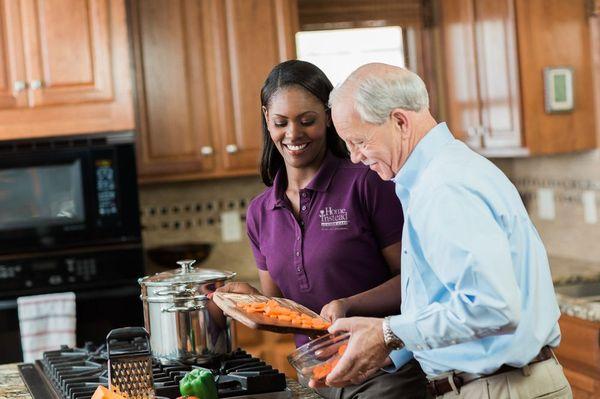 Our caregivers provide meal preparation, bathing, dressing and mobility assistance.