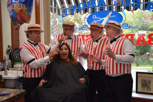 Twisted Mustache Barber Shop Quartet Cutting Martina's Hair Ah-Oh...