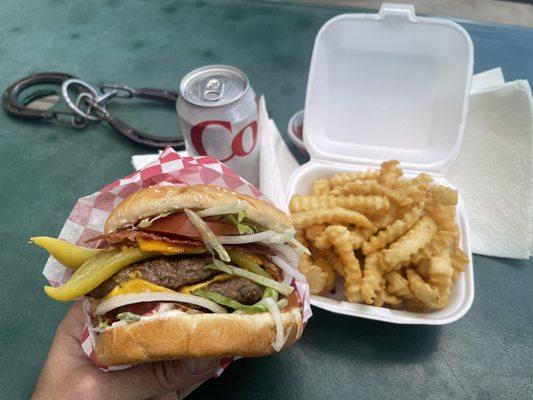 Double bacon green chili cheeseburger-delicious!