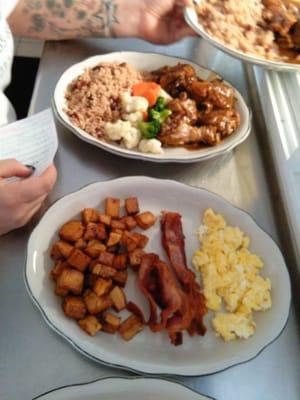 Brown stew chicken lunch and classic dinner breakfast.