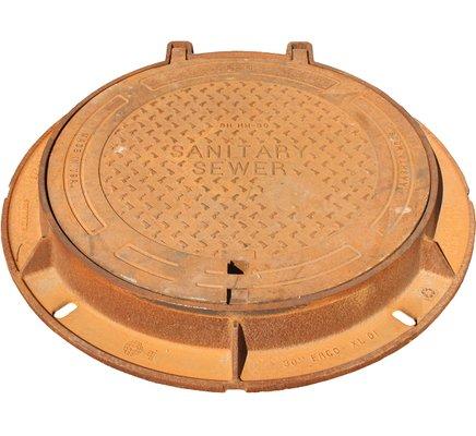 Bass & Hays® brand standard size hinged manhole rings & covers- cast ductile iron. Stock items...