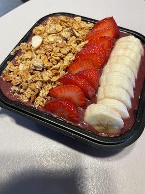 Acai Bowl: strawberries, bananas  , granola 13$ pretty big