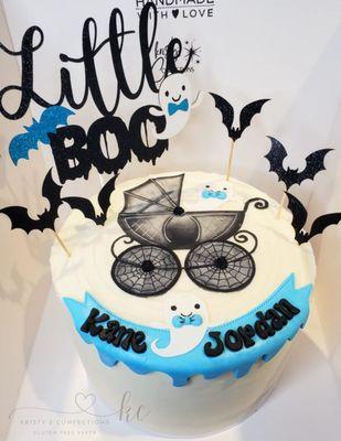 1 tier baby shower cake- Halloween/Boy theme