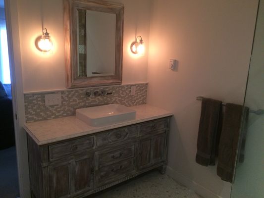 Old dresser we converted into bathroom vanity same bath