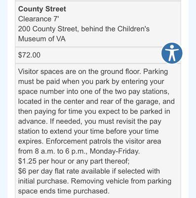 Parking garage info from website