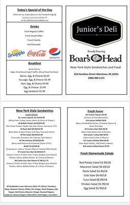 Juniors Deli Menu