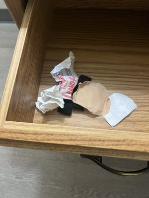 Used bandaid in the drawer in the "cleaner" room they moved me to.