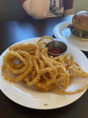 Home made onion rings with a dash of seasoning