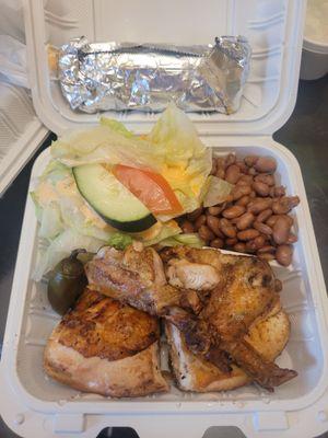 Half chicken with beans and salad