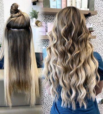 flip up of under the hair extension row