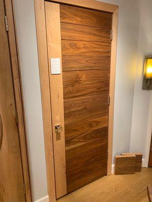 Interior door in walnut and maple. Emtek hardware.