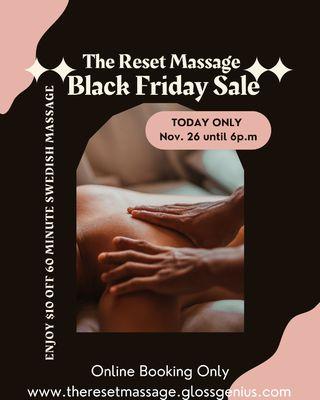 Book Online @ www.theresetmassage.glossgenius.com
Text 251-242-0050 or email theresetmassage@gmail.com for Gifting assistance