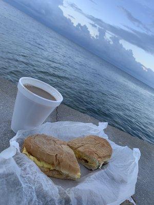 Breakfast sandwich and medium coffee