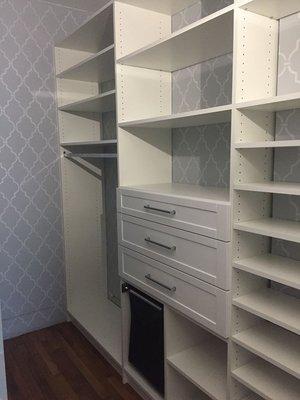 long hang, drawers, and shoe storage