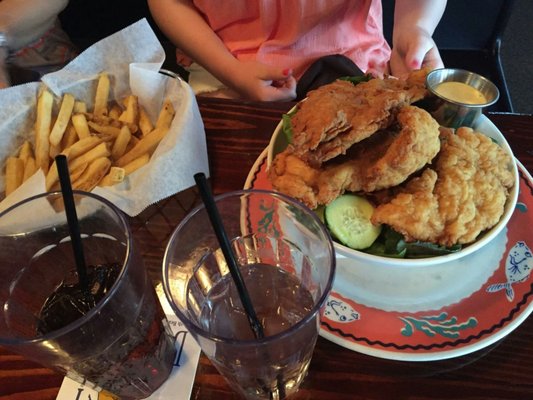 This is the Buttermilk Fried Chicken Club SALAD -- the salad is hidden by the chicken, LOL.