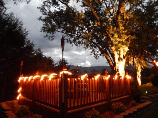 Fireplace deck at night.