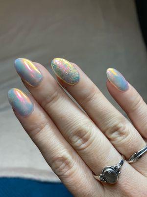 Opal fire chrome nails