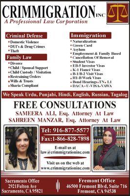 Areas of Law that Crimigration Inc., offers assistance with.