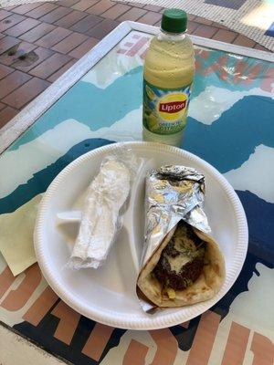 Falafel sandwich & iced tea