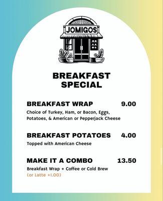 Breakfast special menu