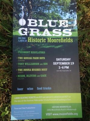 2015 bluegrass fundraiser event for the Moorefields Foundation that maintains the property.