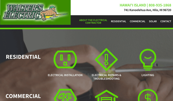 Website for Walter's Electric, Inc. Not a template.  Best affordable website design company in Honolulu, HI. www.colabmarketing.net