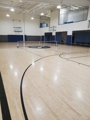 Empty court with pickleball net