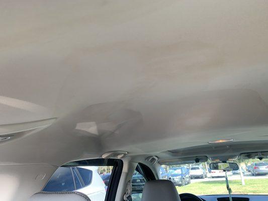 What Gary Yeomans Honda considers an Interior fabric cleaning. (Hanging headliner & New Stains) UNACCEPTABLE !!!