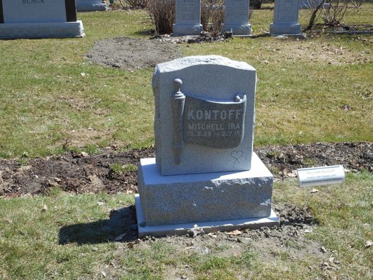 Beautiful Barre Gray Granite Memorial hand sculpted scroll..