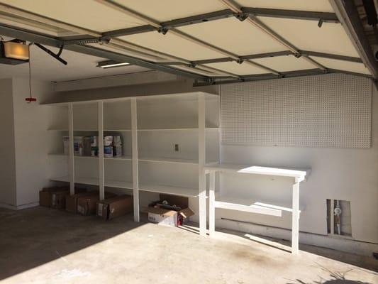 Built simple shelves for  storage and painted entire garage. Rancho Bernardo, CA