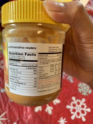 Butterscotch peanut butter nutrition label