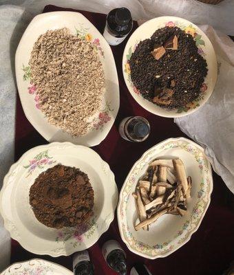 Air dried hand ground reishi mushrooms, fungi and elder berry kit, hand harvested and ground chaga, hand harvested sliced reishi mushroom.