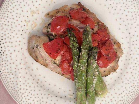 Seared snapper, bruschetta, topping and lemon caper butter sauce